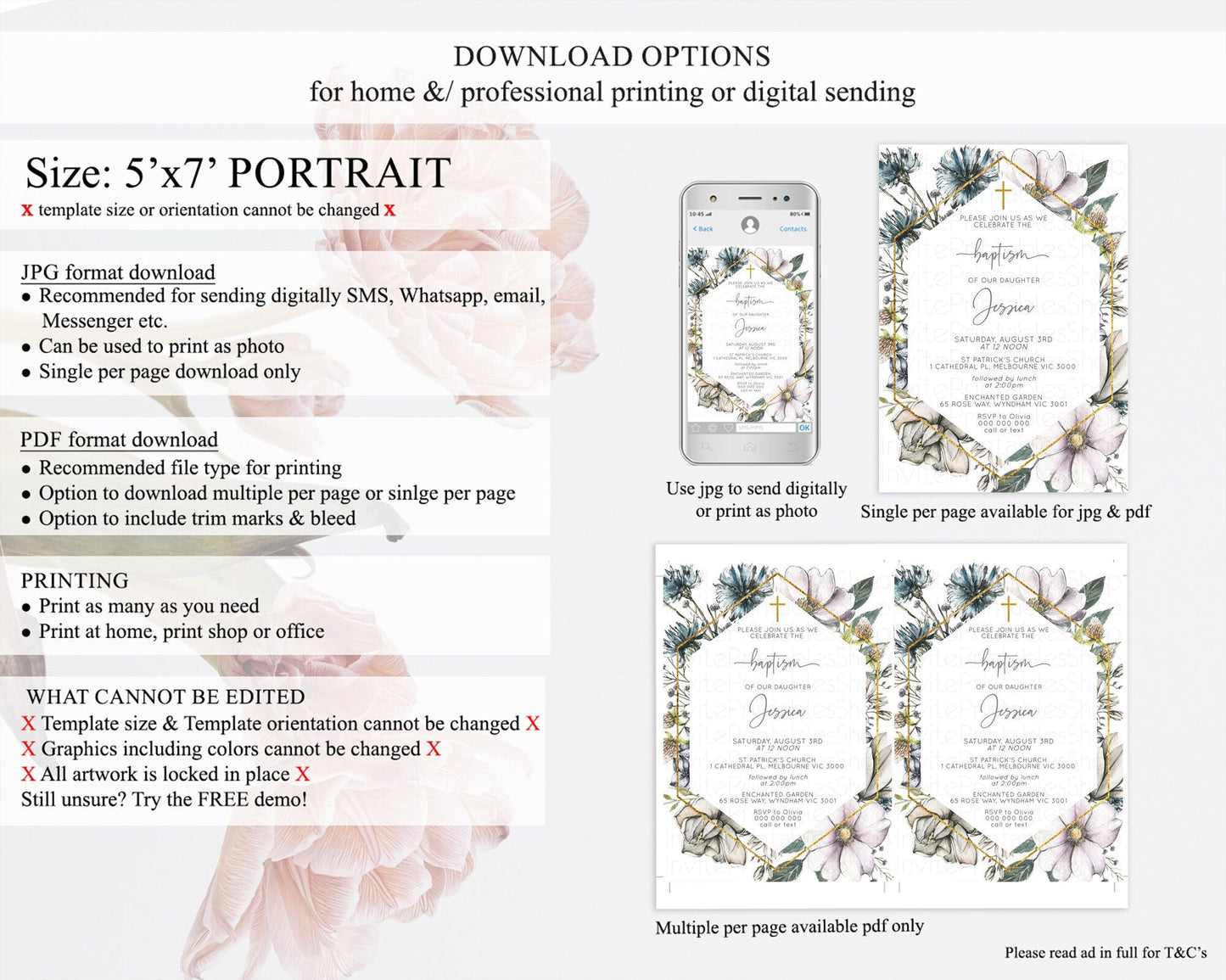 Secret Garden Baptism Invitation Wildflower Baptism Birthday Invite Pastel Flowers Christening Invite Enchanted Garden Boho Floral D10501