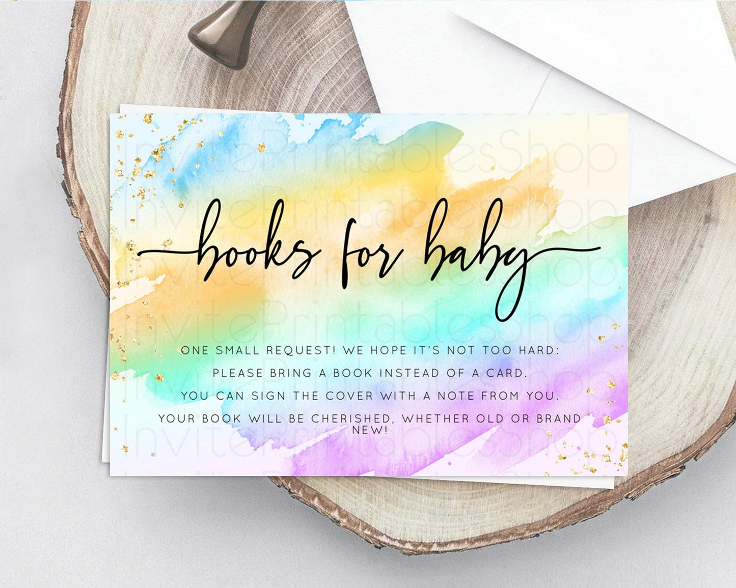 Pastel Books For Baby Card Pastel Rainbow Book Insert Colorful Ombre Watercolor Book Card Confetti Glitter Baby Book Poem Request D10425