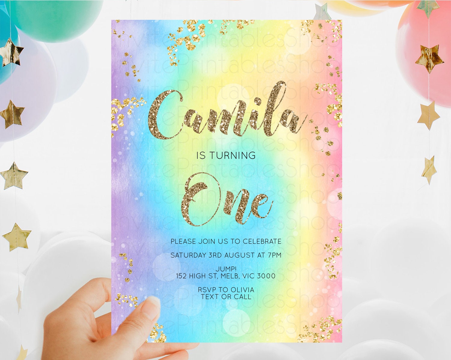 Editable Tie Dye Invitation Rainbow Birthday Invitation Pastel Invitation Co
