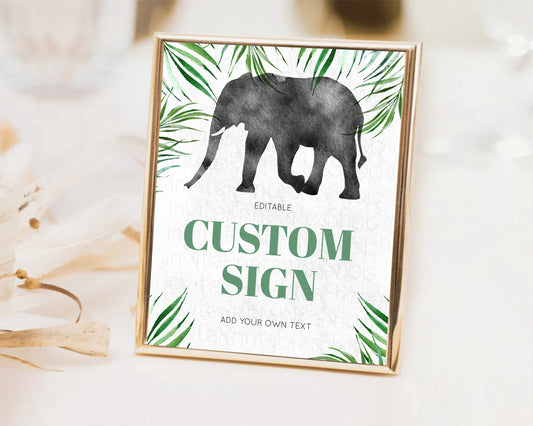 Elephant Sign Elephant Safari Adventure Party Table Sign Decor Dried Palm Fern Zoo 1st Birthday Baptism Baby Shower Bridal Shower D10842