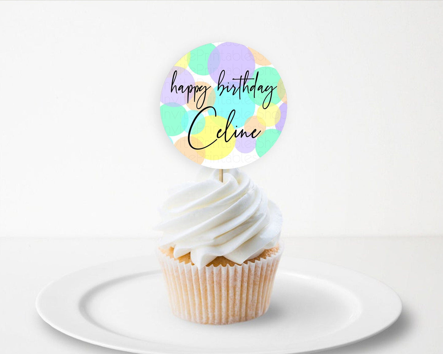 Pastel Cupcake Toppers Pastel Confetti Cupcake Topper Bubbles Sprinkles Colorful Rainbow Confetti Cupcake First Birthday Party Decor D10415