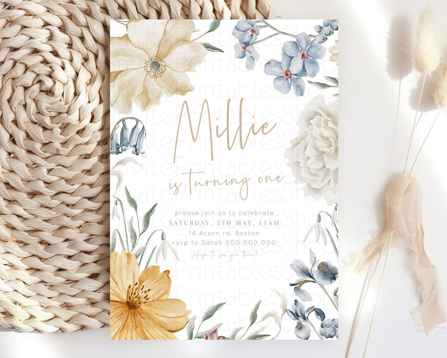 Editable Secret Garden Invitation Wildflower Birthday Invitation Pastel Flow
