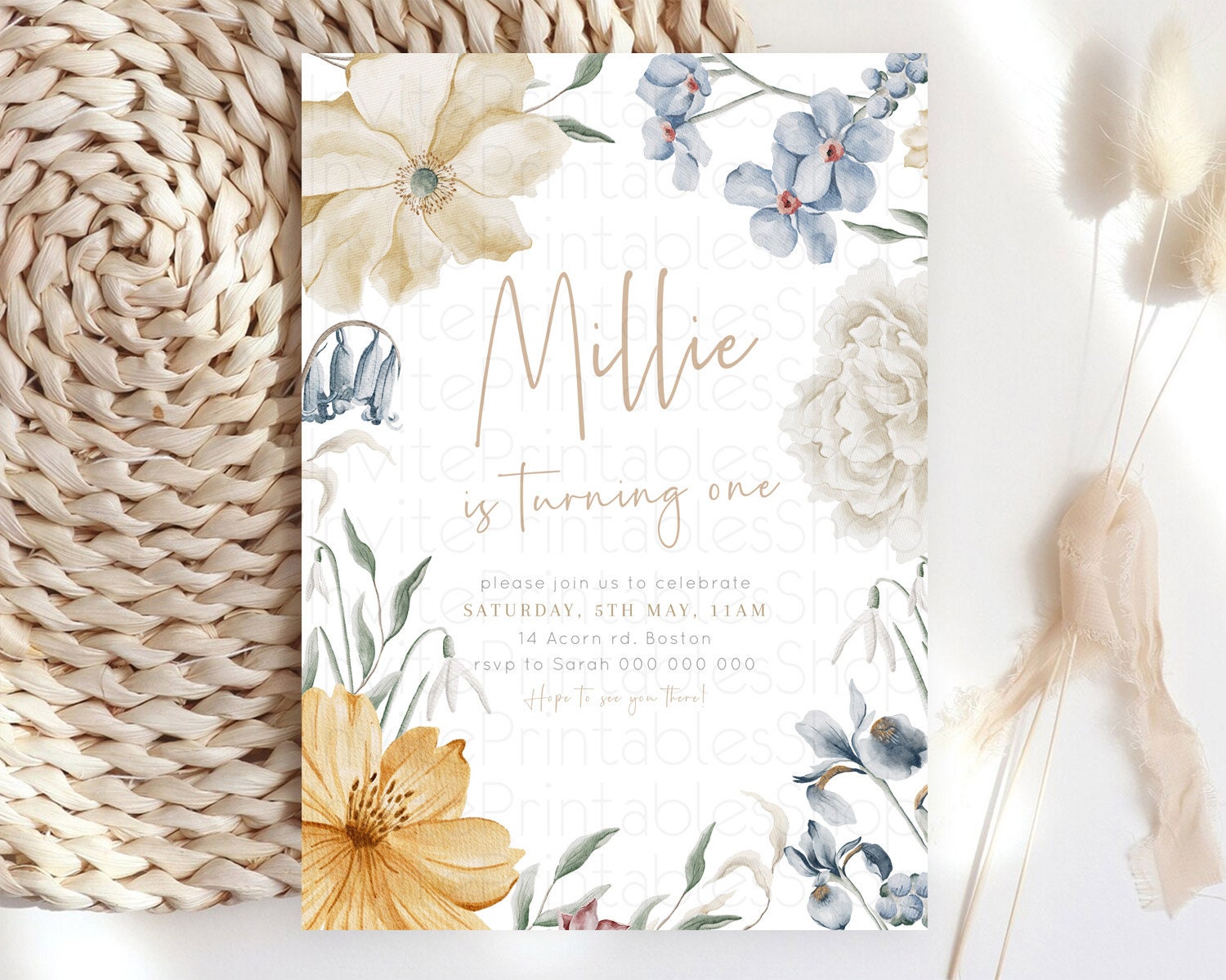 Editable Secret Garden Invitation Wildflower Birthday Invitation Pastel Flow
