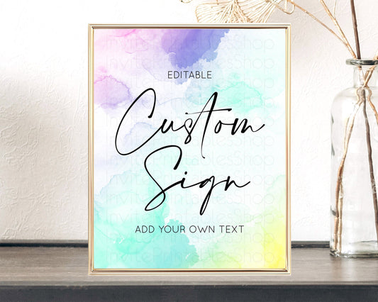 Editable Pastel Sign Ombre Table Sign Decor Pastel Ombre Rainbow Watercolor