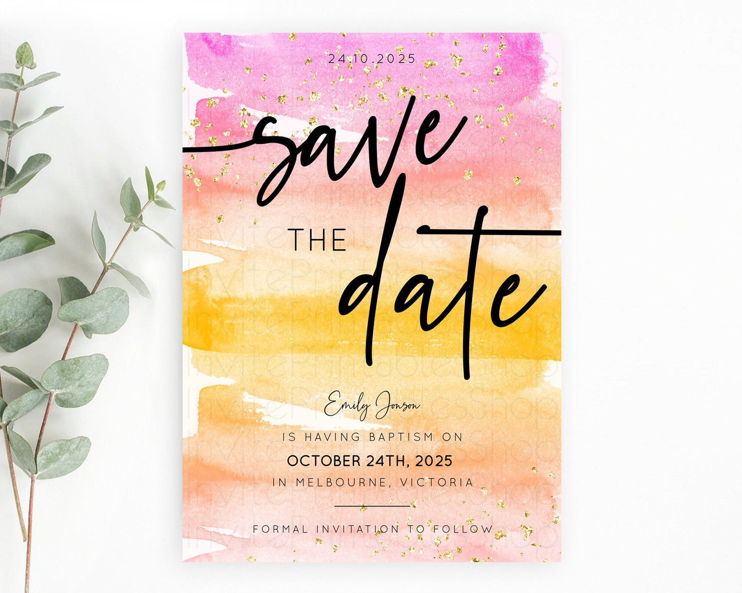 Pastel Save The Date Template Pastel Ombre Rainbow Watercolor Colorful Party For Birthday Baptism Baby Shower Wedding Bridal Shower D10520