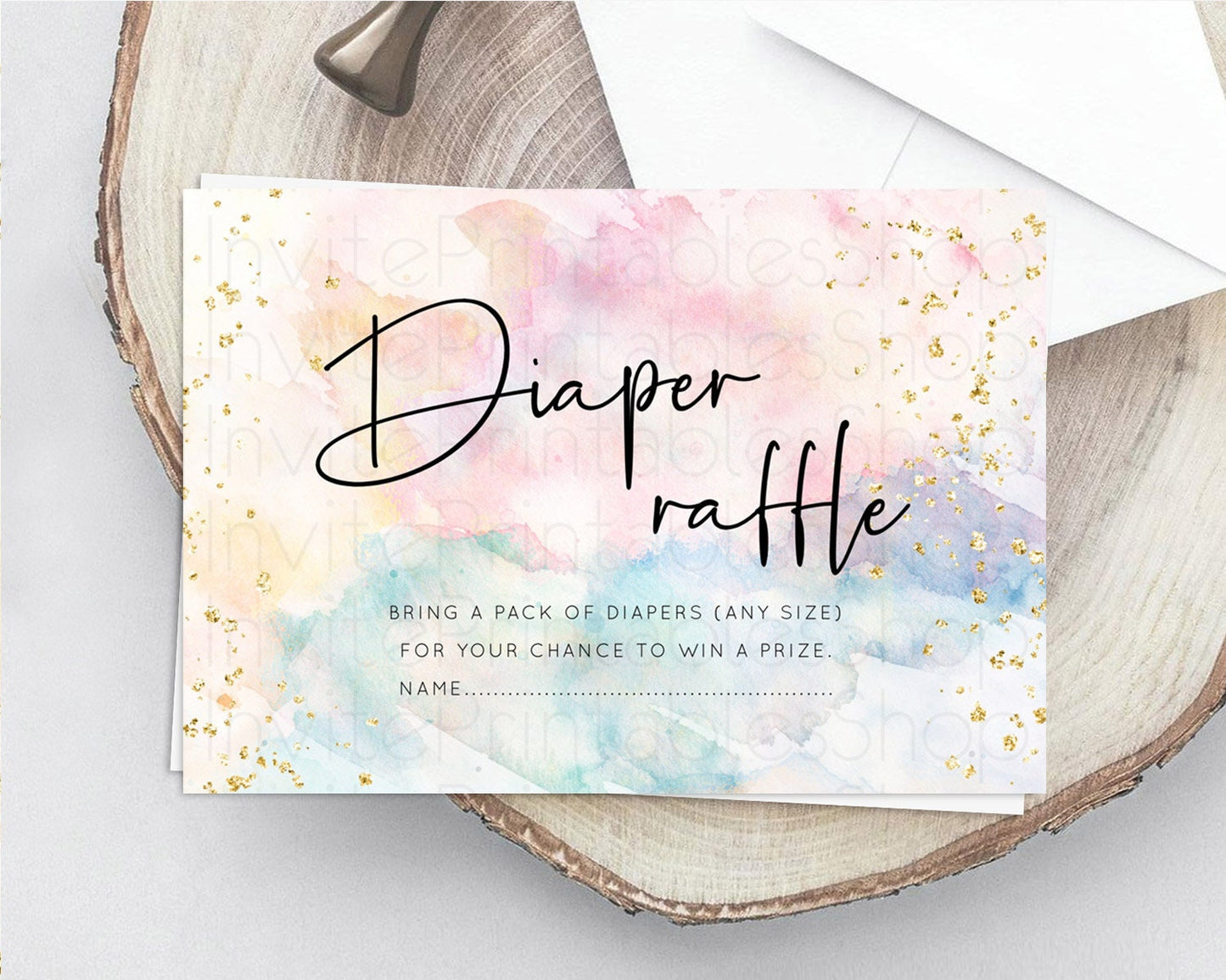 Pastel Diaper Raffle Card Pastel Rainbow Diaper Raffle Insert Colorful Ombre Watercolor Diaper Ticket Confetti Glitter Raffle Game D10263