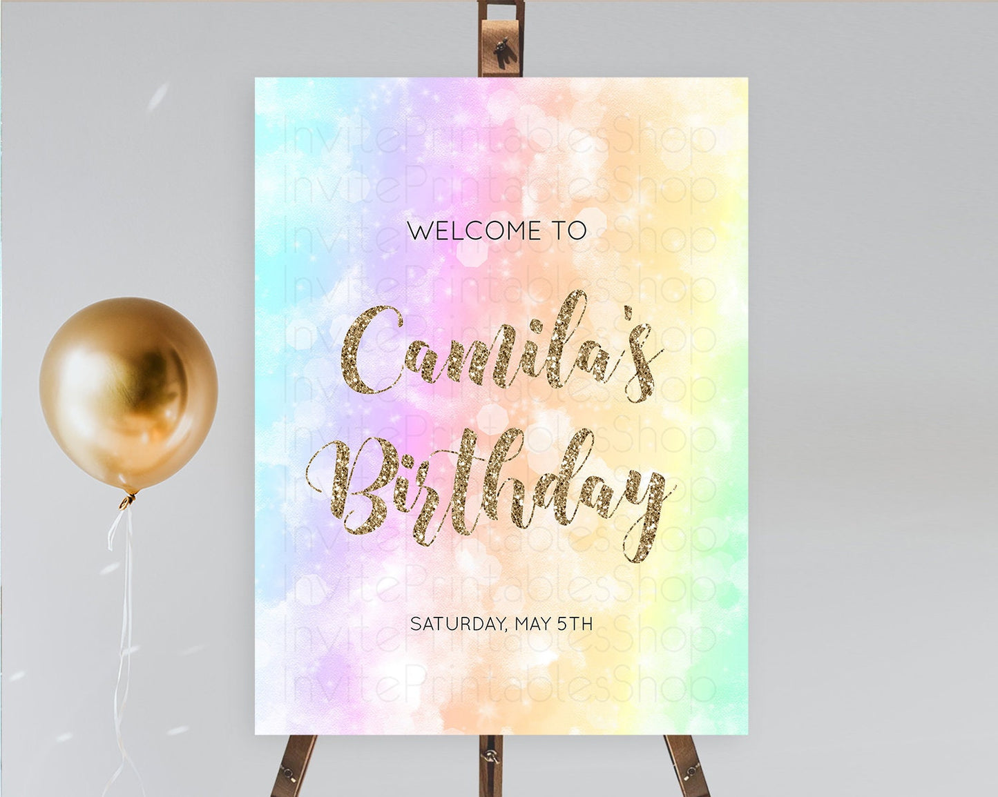 Pastel Welcome Sign Pastel Rainbow Welcome Sign Colorful Rainbow Confetti Watercolor Glitter Pastel First Birthday Welcome Sign D10648