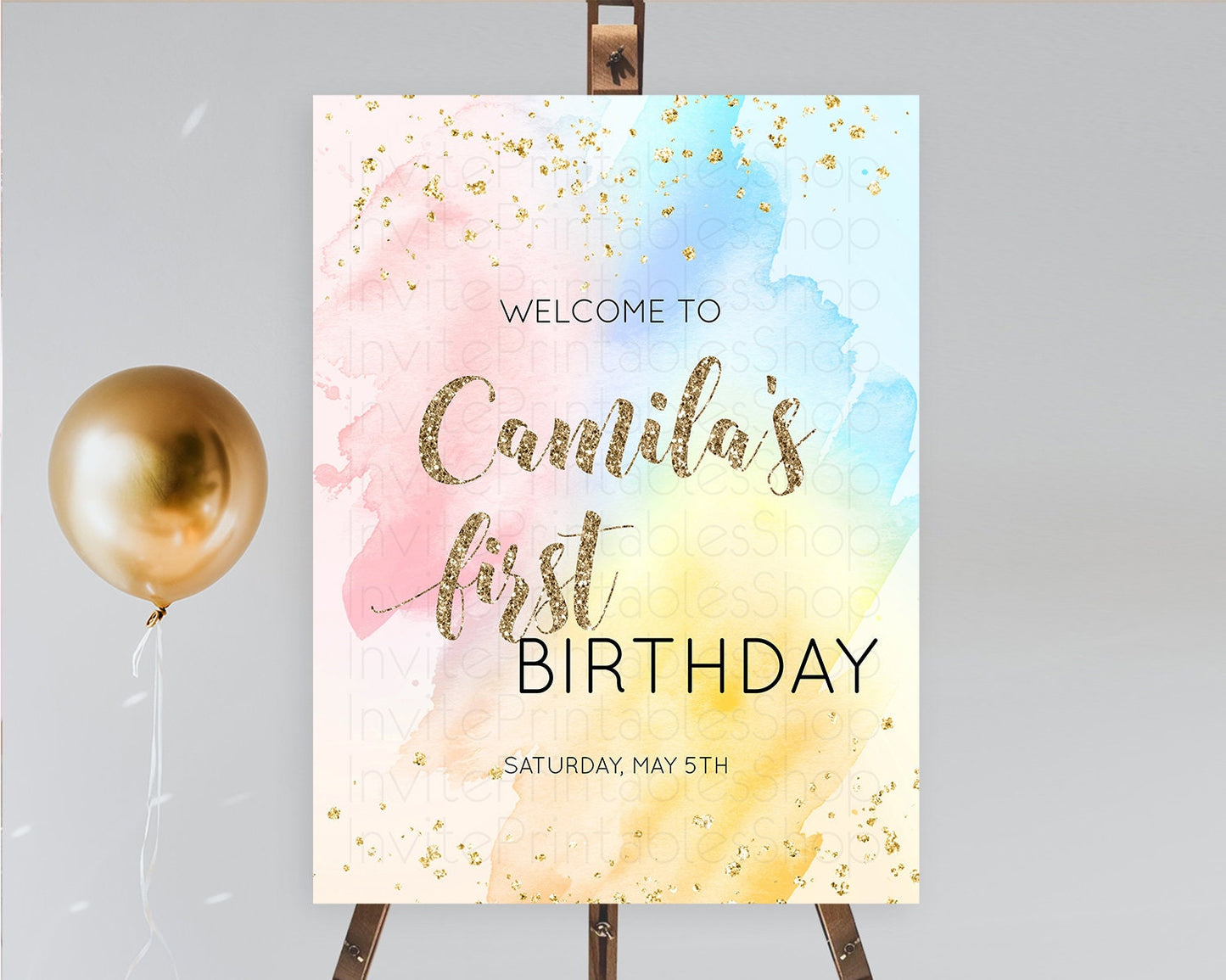 Pastel Welcome Sign Pastel Rainbow Welcome Sign Colorful Rainbow Confetti Watercolor Glitter Pastel First Birthday Welcome Sign D10556