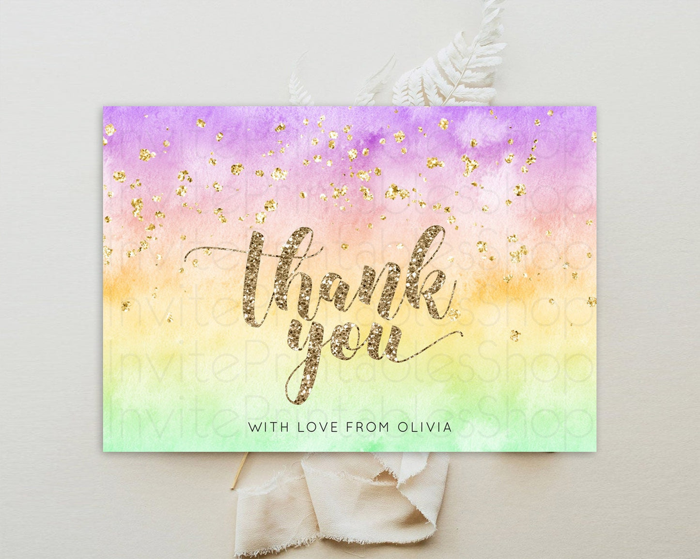 Pastel Thank You Rainbow Thank You Card Colorful Pastel Birthday Thank You Card Confetti Watercolor Pastel Teacher Thank You Cards D10512
