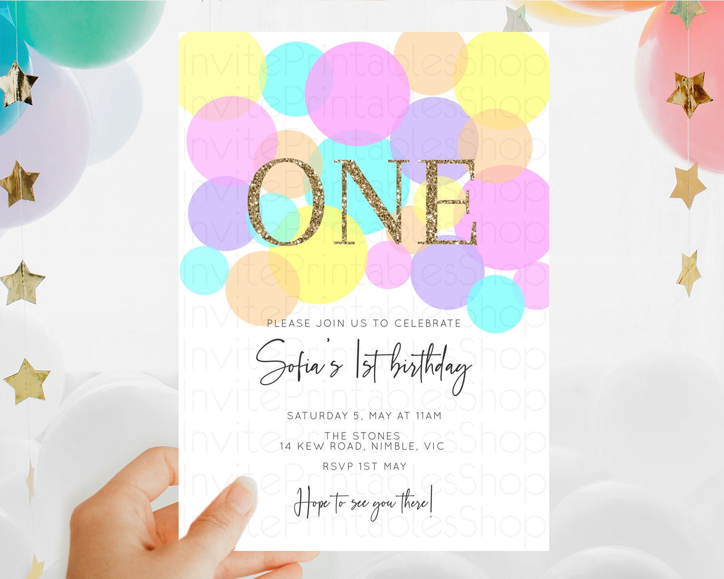 Pastel Birthday Invitation Pastel Confetti Birthday Invitation Bubbles Invitation Colorful Rainbow Confetti 2nd 1st First Birthday D10407