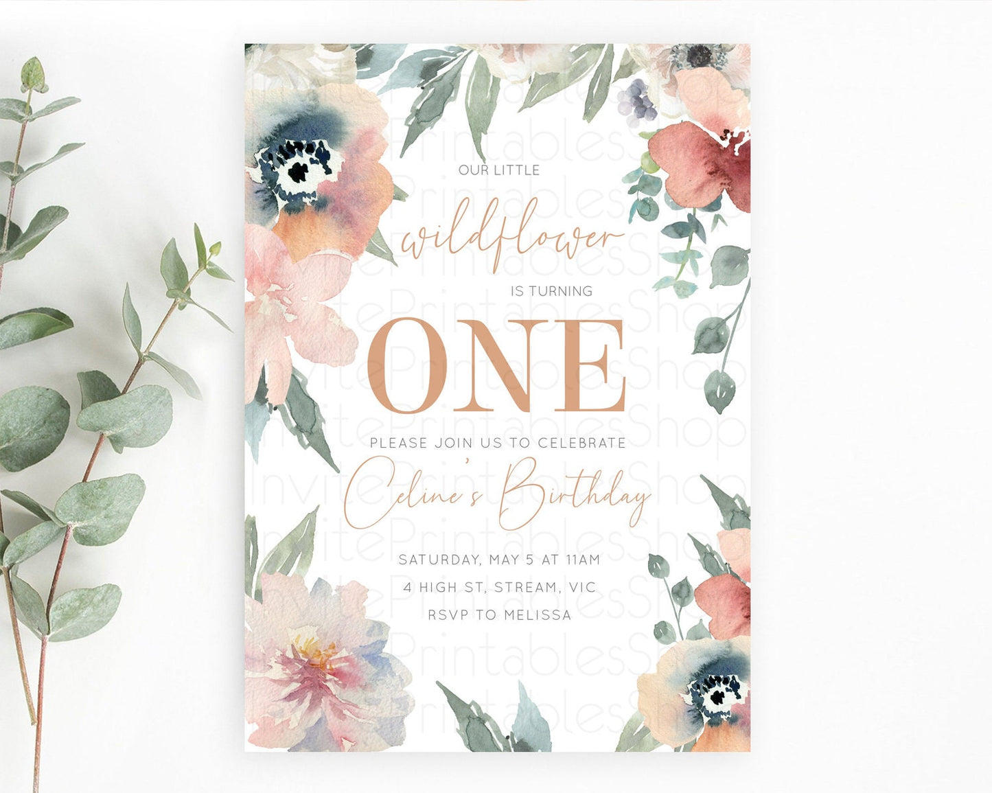 Secret Garden Invitation Wildflower Birthday Invitation Pastel Flowers Invite Enchanted Garden Boho Floral 3rd 2nd First Birthday D10787