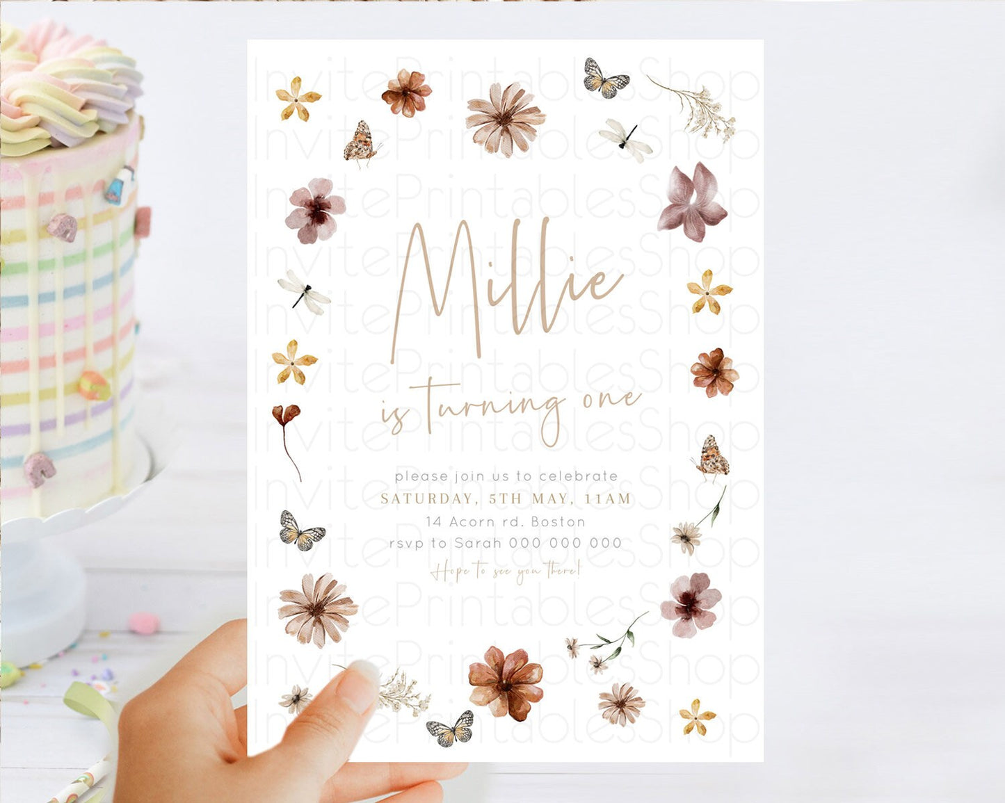 Floral Butterfly Birthday Invitation Butterfly Flower Birthday Invitation Whimsical Butterfly Secret Garden 1st Birthday Invitation D23366