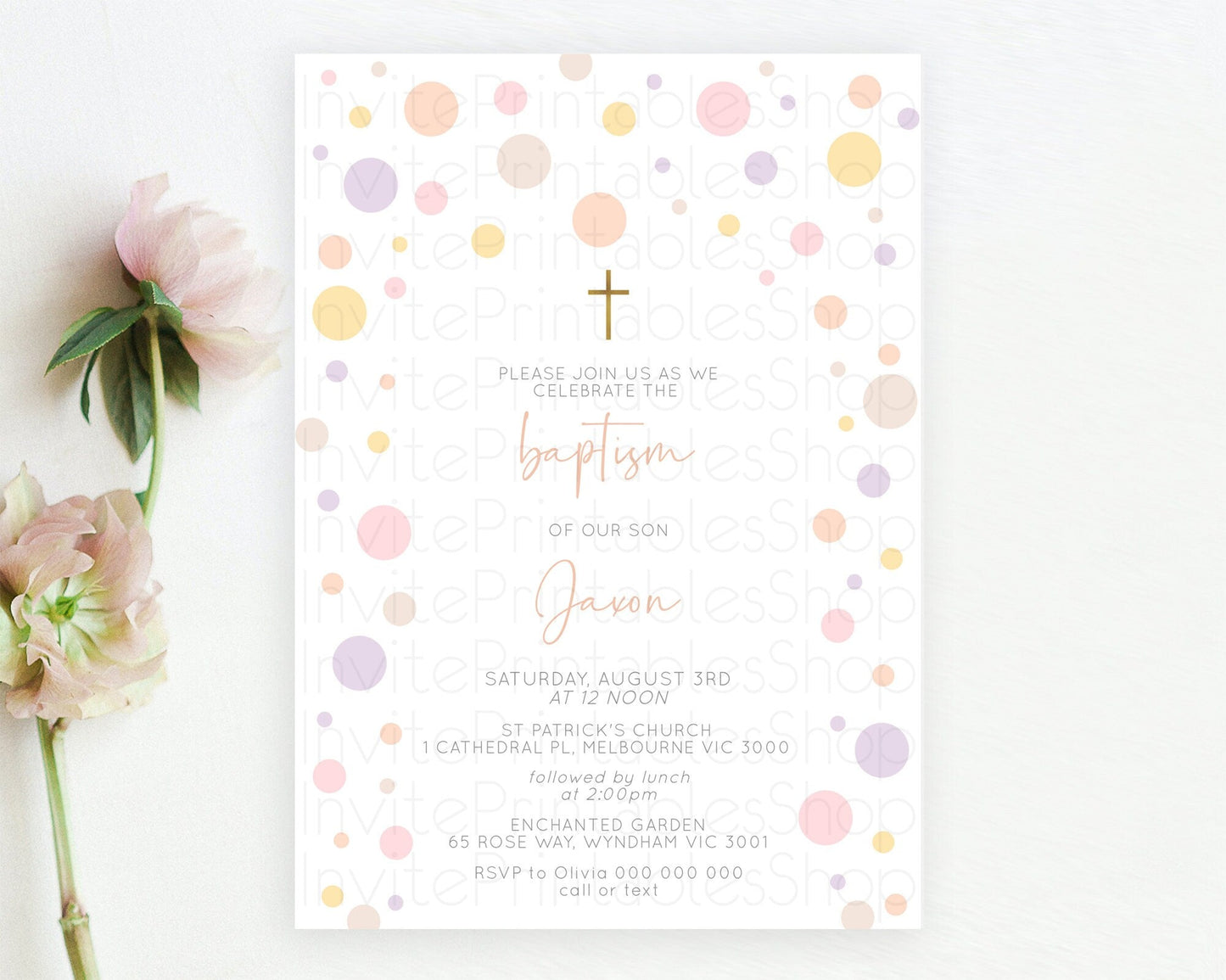 Pastel Baptism Invitation Pastel Confetti Baptism 1st Birthday Invitation Colorful Rainbow Confetti Bubbles Christening Invitation D10759