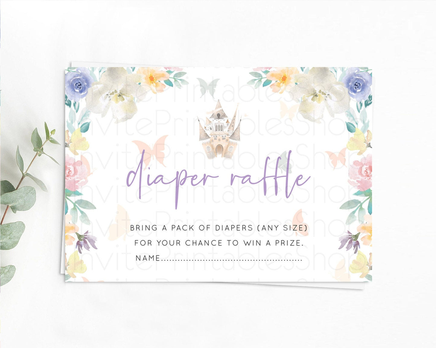 Princess Diaper Raffle Card Castle Diaper Ticket Insert Secret Garden Enchanted Castle Pastel Floral Garden Baby Shower Poem Request D10709