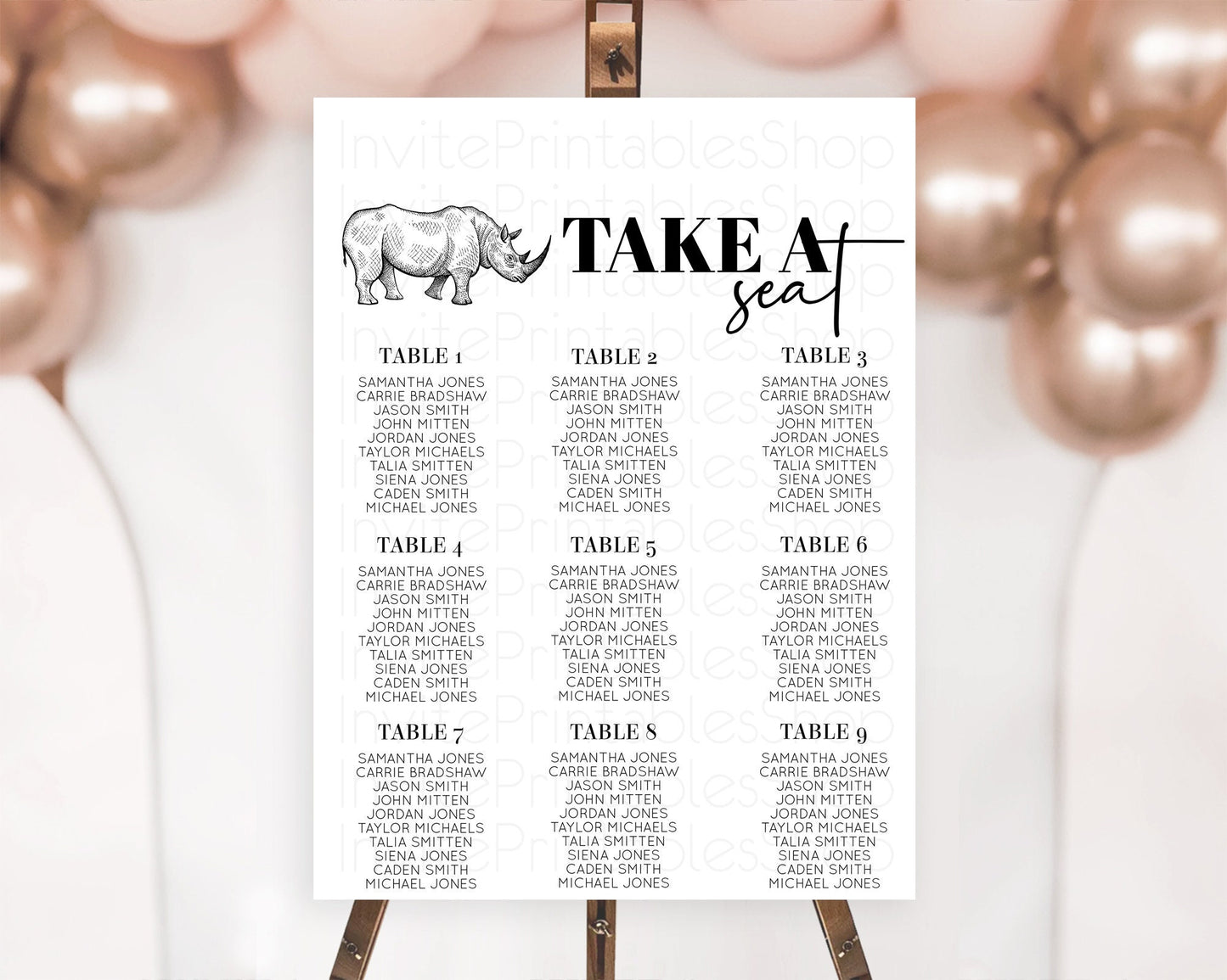 Rhino Seating Chart Rhino Seating Sign Rhino Take A Seating Chart Rhino Safari Adventure Decor Zoo Party Rhino Palm Leaf Décor D10253