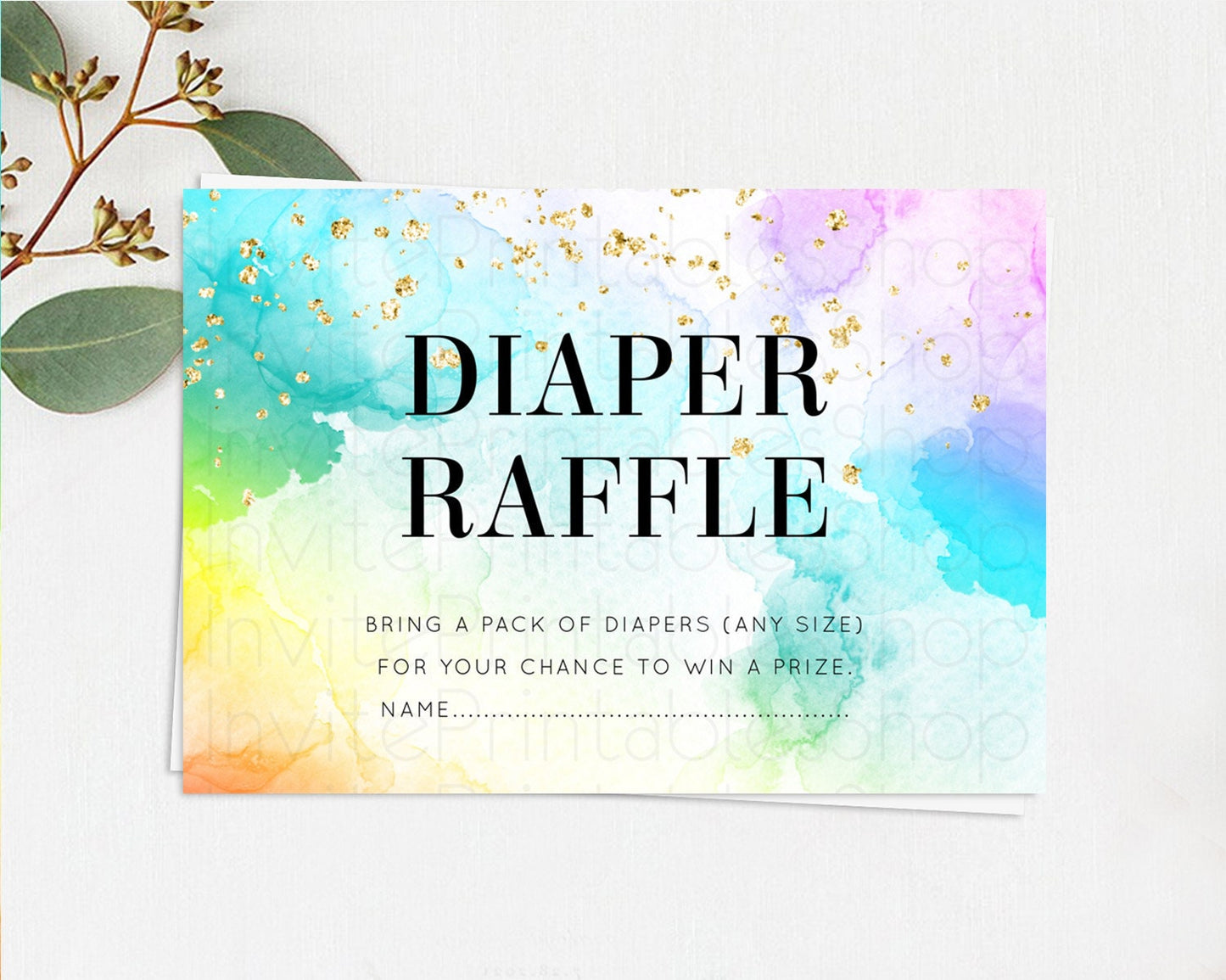 Pastel Diaper Raffle Card Pastel Rainbow Diaper Raffle Insert Colorful Ombre Watercolor Diaper Ticket Confetti Glitter Raffle Game D10961