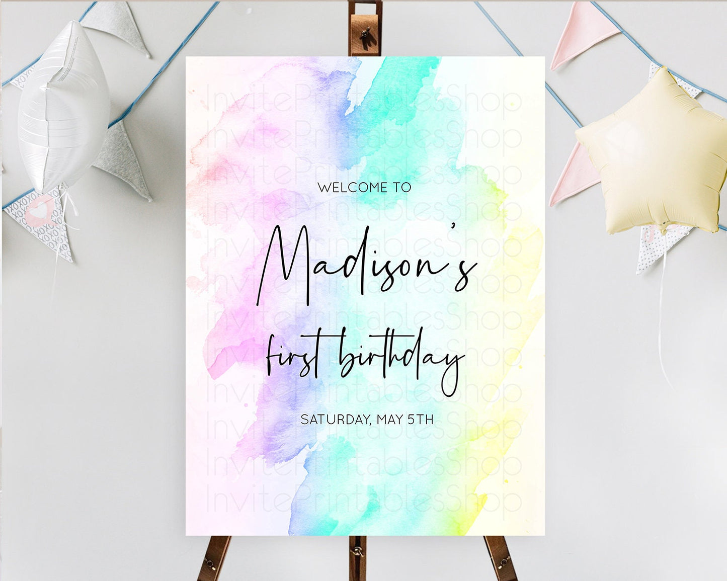 Pastel Welcome Sign Pastel Rainbow Welcome Sign Colorful Rainbow Confetti Watercolor Glitter Pastel First Birthday Welcome Sign D10231