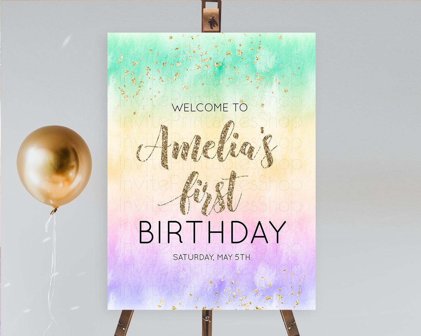 Pastel Welcome Sign Pastel Rainbow Welcome Sign Colorful Rainbow Confetti Watercolor Glitter Pastel First Birthday Welcome Sign D10478