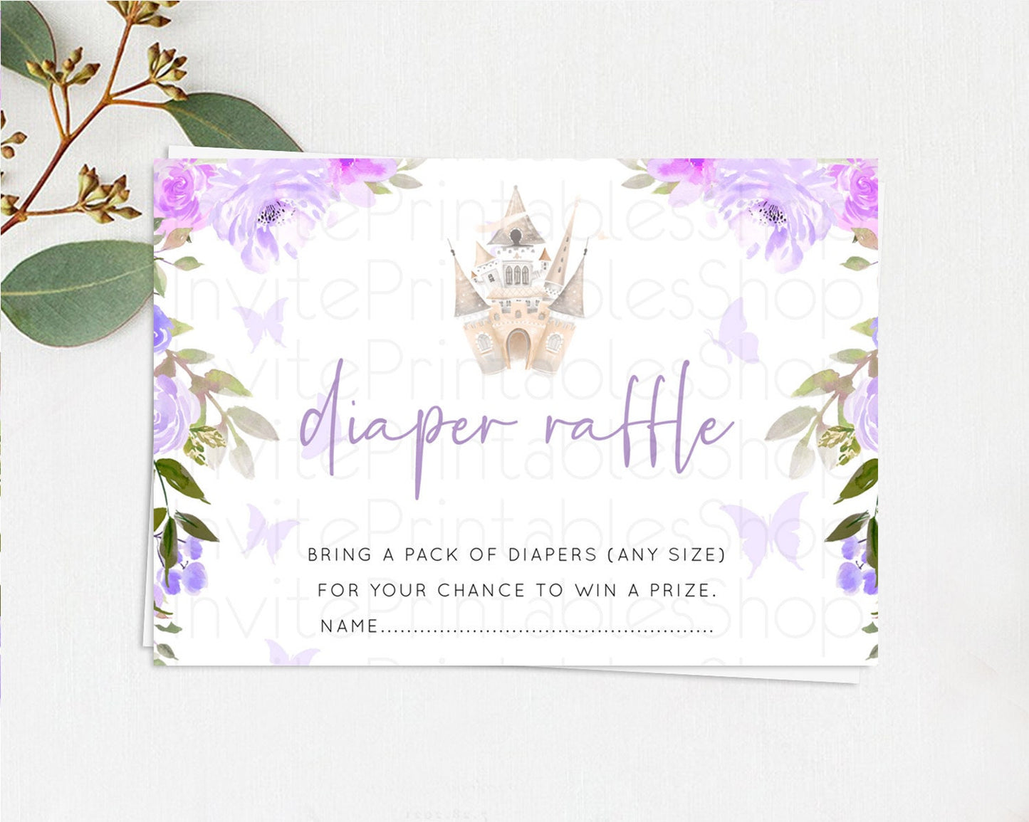 Princess Diaper Raffle Card Castle Diaper Ticket Insert Secret Garden Enchanted Castle Pastel Floral Garden Baby Shower Poem Request D10339