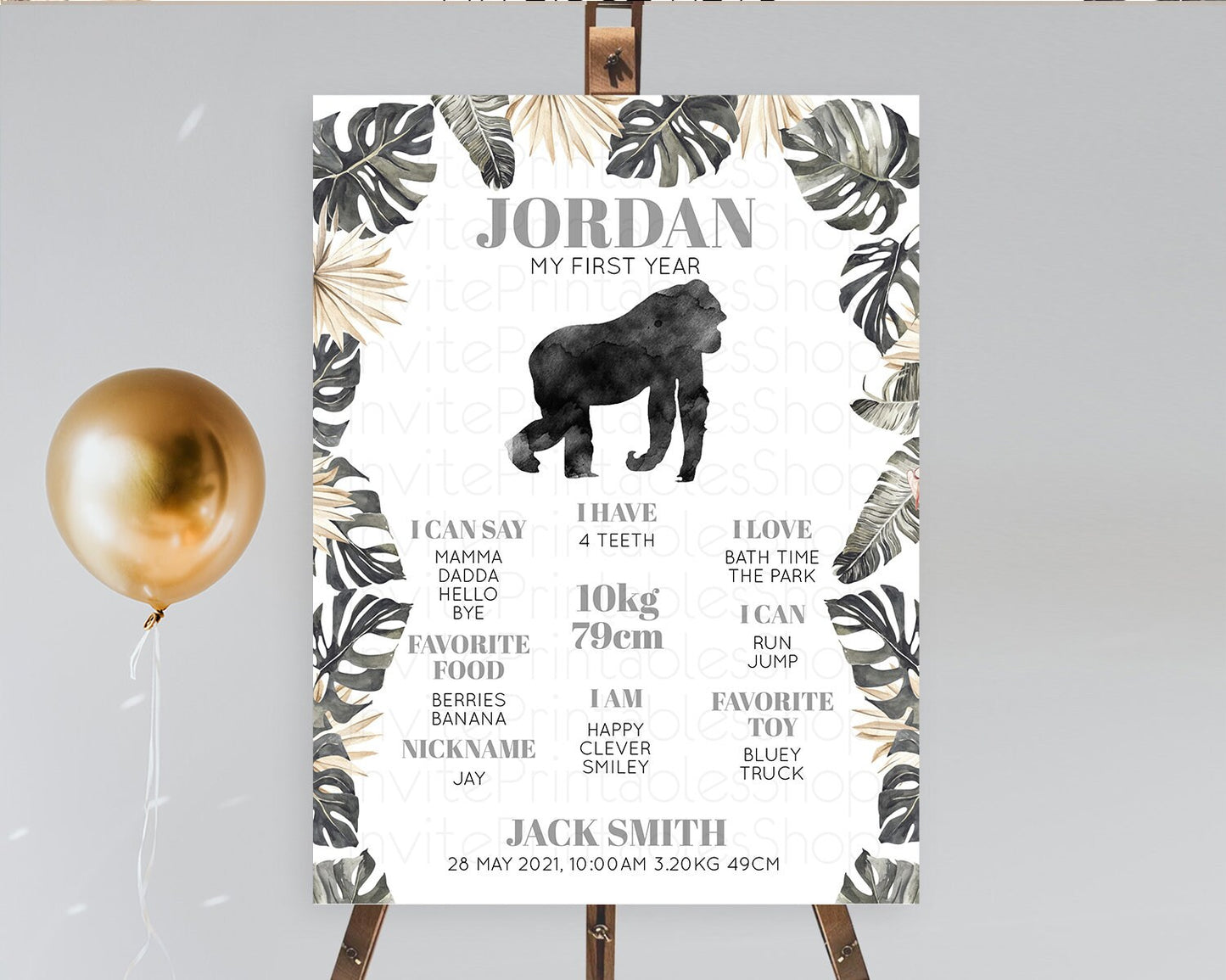 Gorilla First Birthday Milestone Board Gorilla Milestone Poster Gorilla Decor Safari Adventure Gorilla First Birthday Welcome Sign D10804