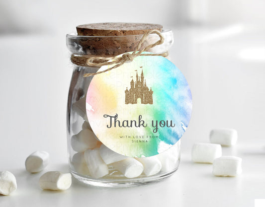 Princess Thank You Tags Pastel Princess Thank You Gift Tags Pastel Rainbow Favor Tags Colorful Enchanted Castle Birthday Thank You D10286