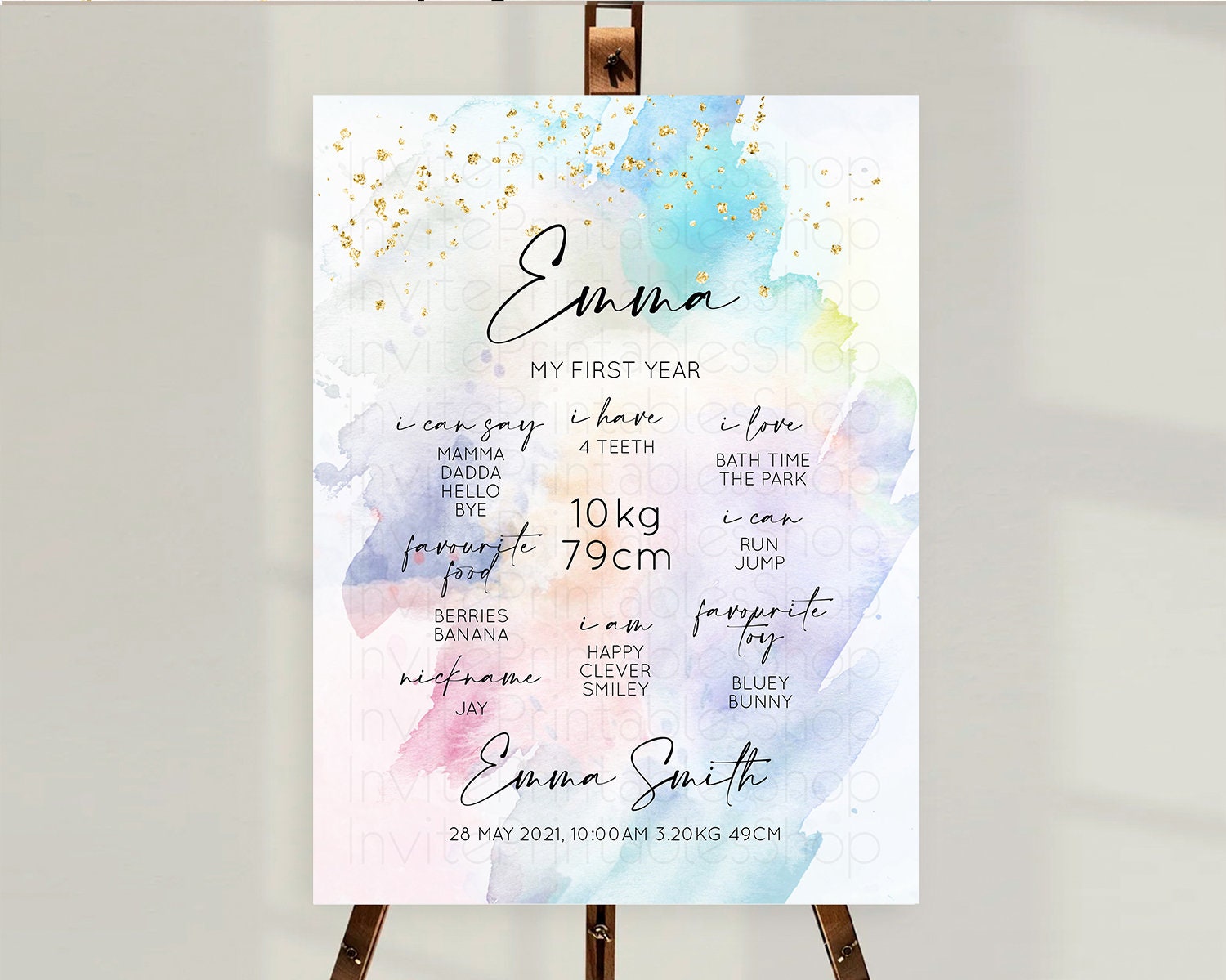 Editable Pastel First Birthday Milestone Board Pastel Rainbow Milestone Post
