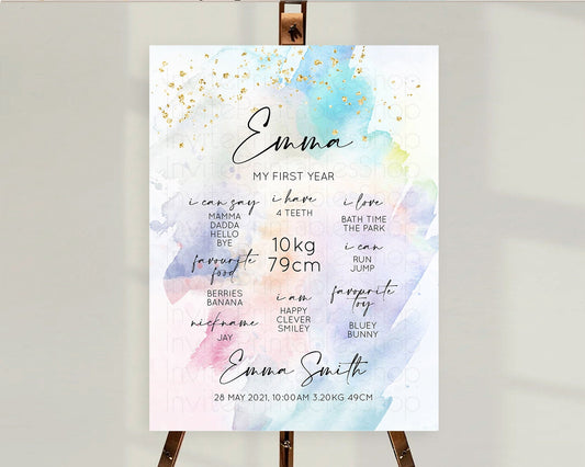 Editable Pastel First Birthday Milestone Board Pastel Rainbow Milestone Post