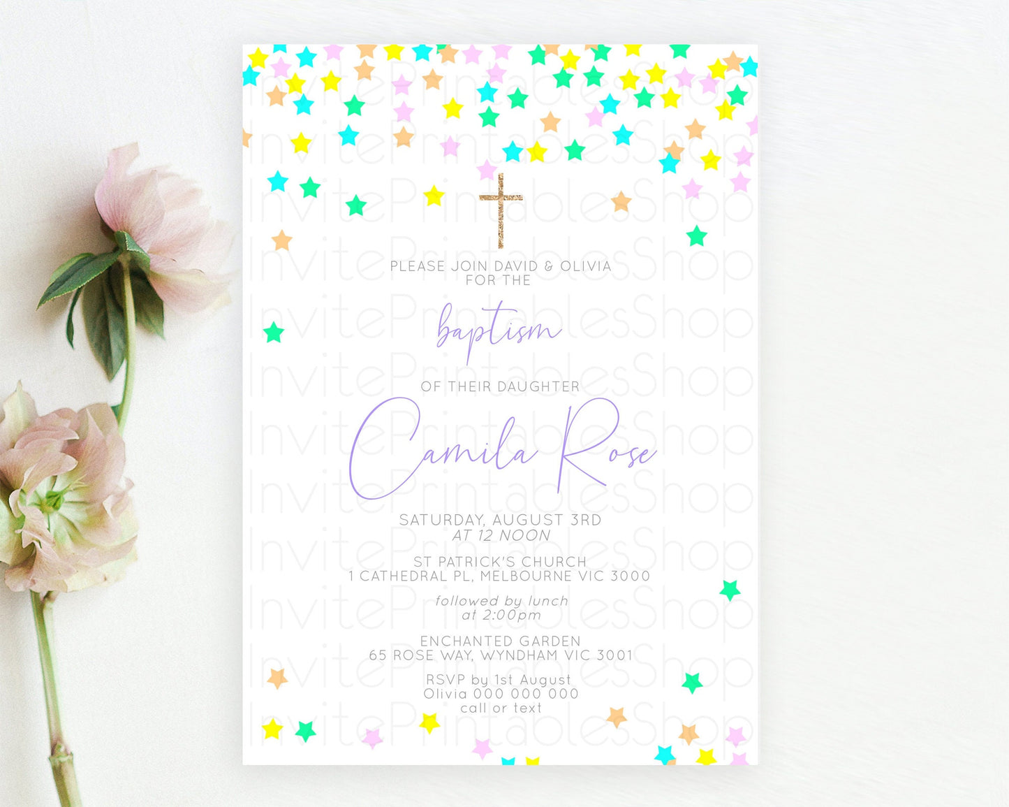 Star Baptism Invitation Pastel Stars Baptism 1st Birthday Invitation Rainbow Colors Confetti Twinkle Little Star Christening Invite D10394