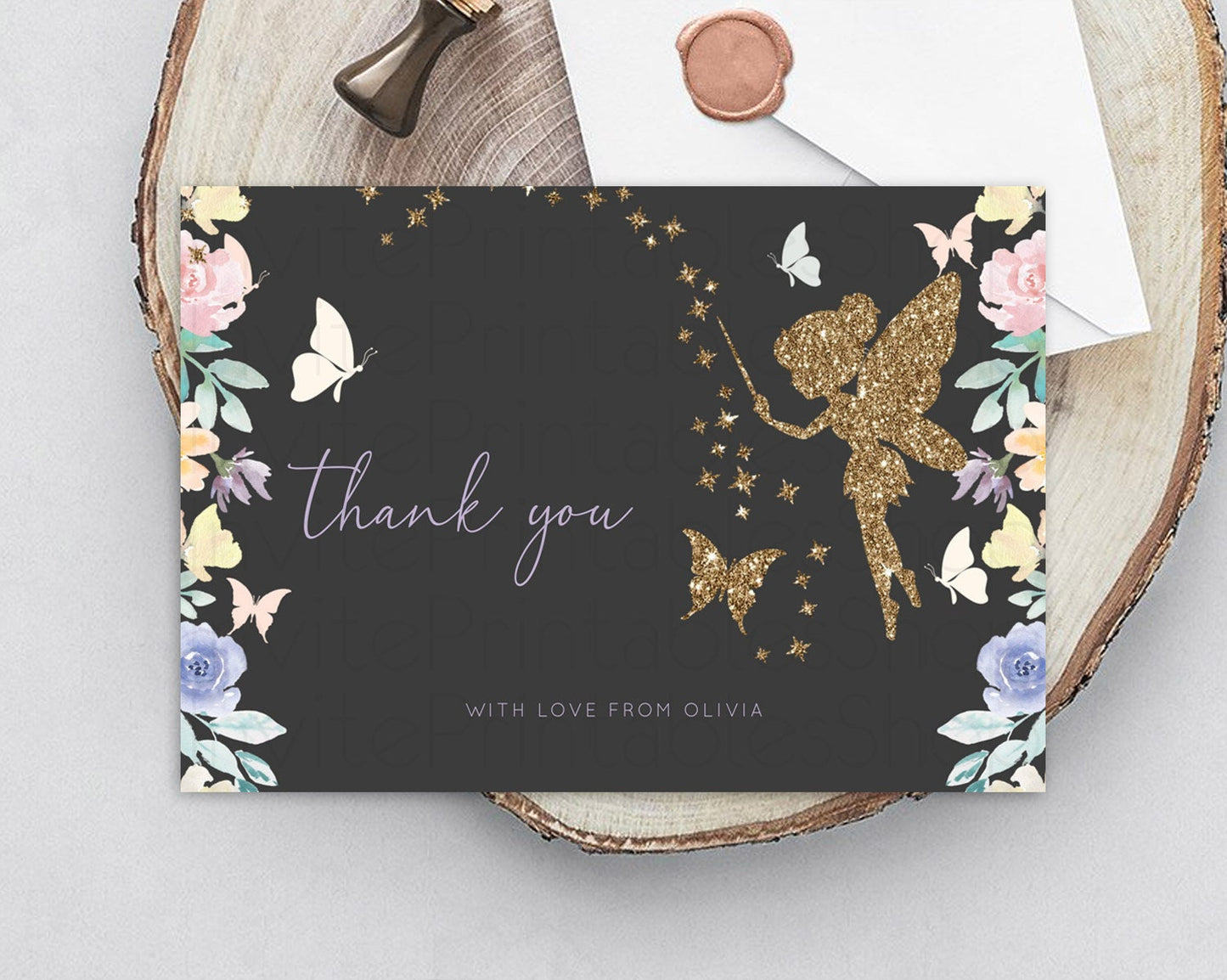 Fairy Thank You Fairy Thank You Card Enchanted Garden Pastel Butterfly Birthday Thank You Floral Secret Garden Teacher Thank You D10881