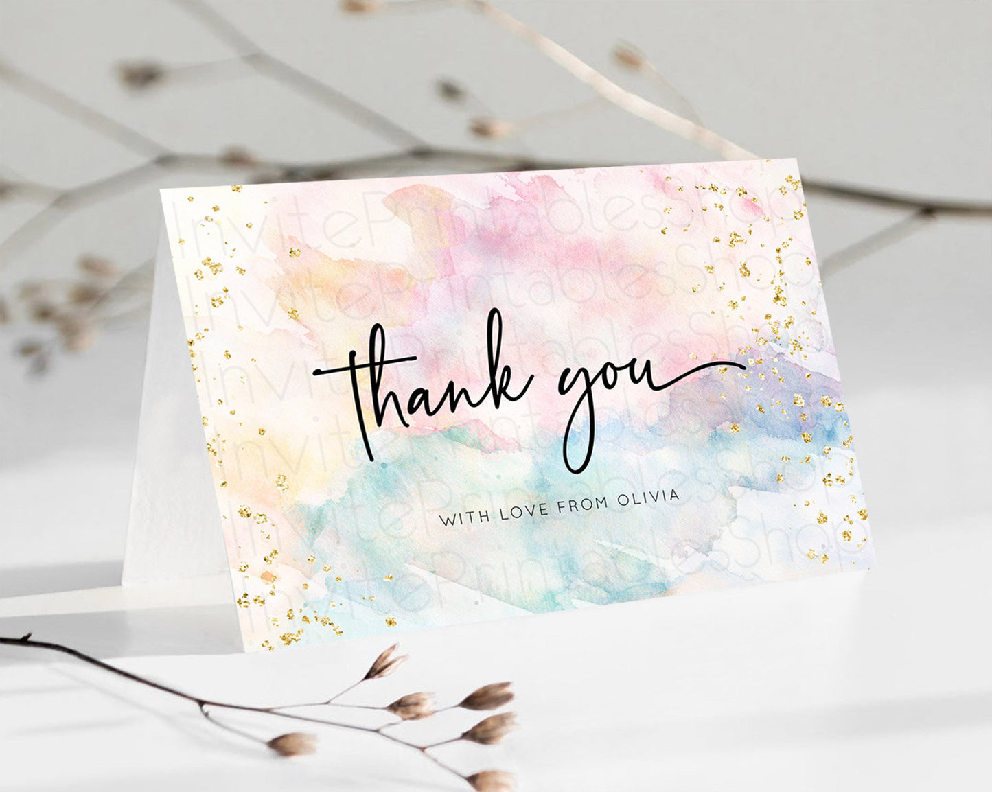 Editable Pastel Thank You Rainbow Thank You Card Colorful Pastel Birthday Th