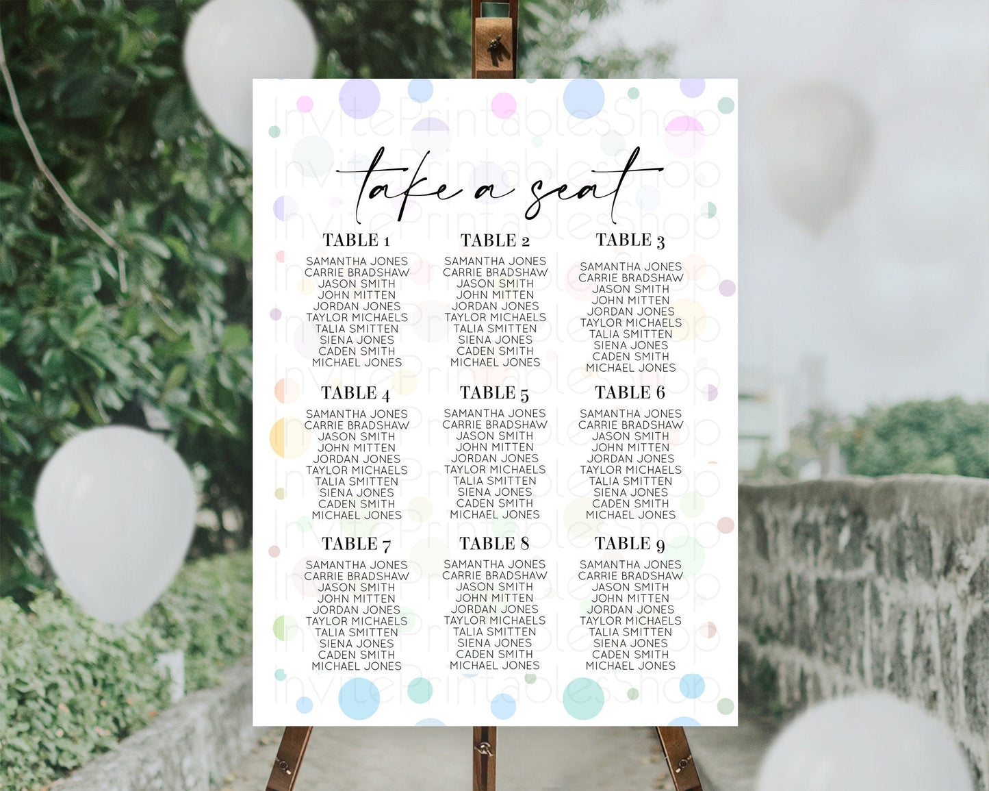 Pastel Seating Chart Pastel Confetti Seating Chart Bubbles Sprinkles Seating Sign Colorful Rainbow Decor Confetti Seating Board D10135