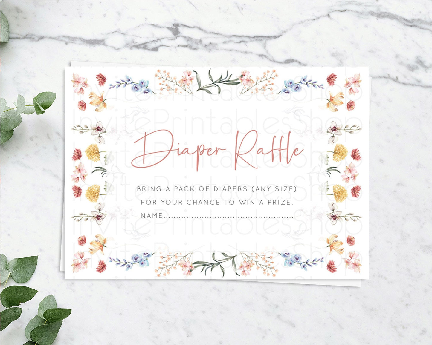 Secret Garden Diaper Raffle Card Boho Wildflower Diaper Raffle Insert Pastel Flower Garden Baby Shower Card Flower Raffle Game D10682