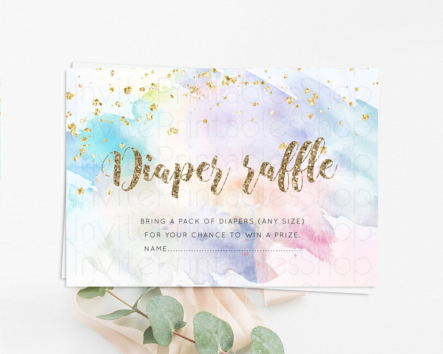 Pastel Diaper Raffle Card Pastel Rainbow Diaper Raffle Insert Colorful Ombre Watercolor Diaper Ticket Confetti Glitter Raffle Game D10421