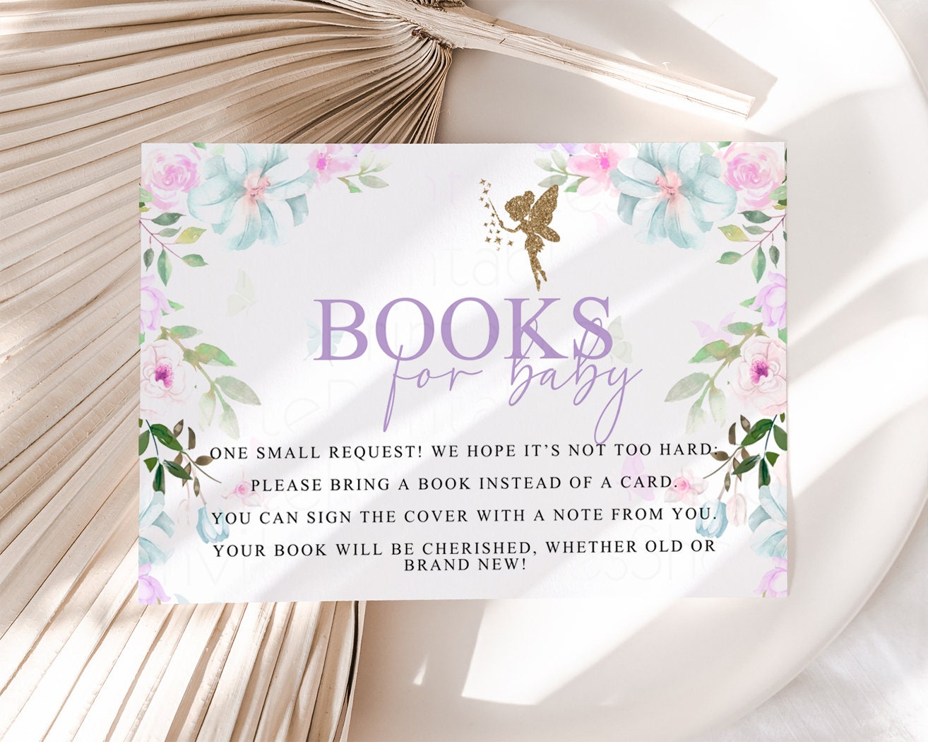 Fairy Floral Books for Baby Card Enchanted Garden Book Insert Glitter Gender Neutral Book Instead Card Pastel Colors Book Poem Request 513V3