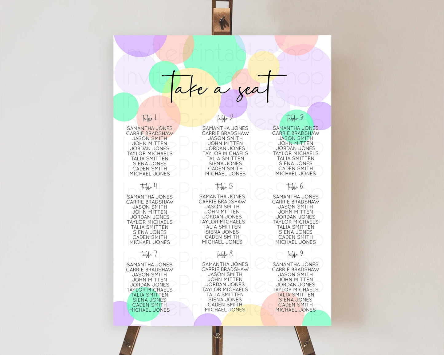 Pastel Seating Chart Pastel Confetti Seating Chart Bubbles Sprinkles Seating Sign Colorful Rainbow Decor Confetti Seating Board D10380
