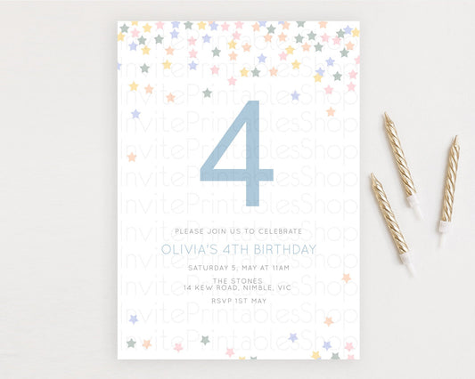 Editable Star Birthday Invitation Pastel Stars Invite Shooting Star Party Ra