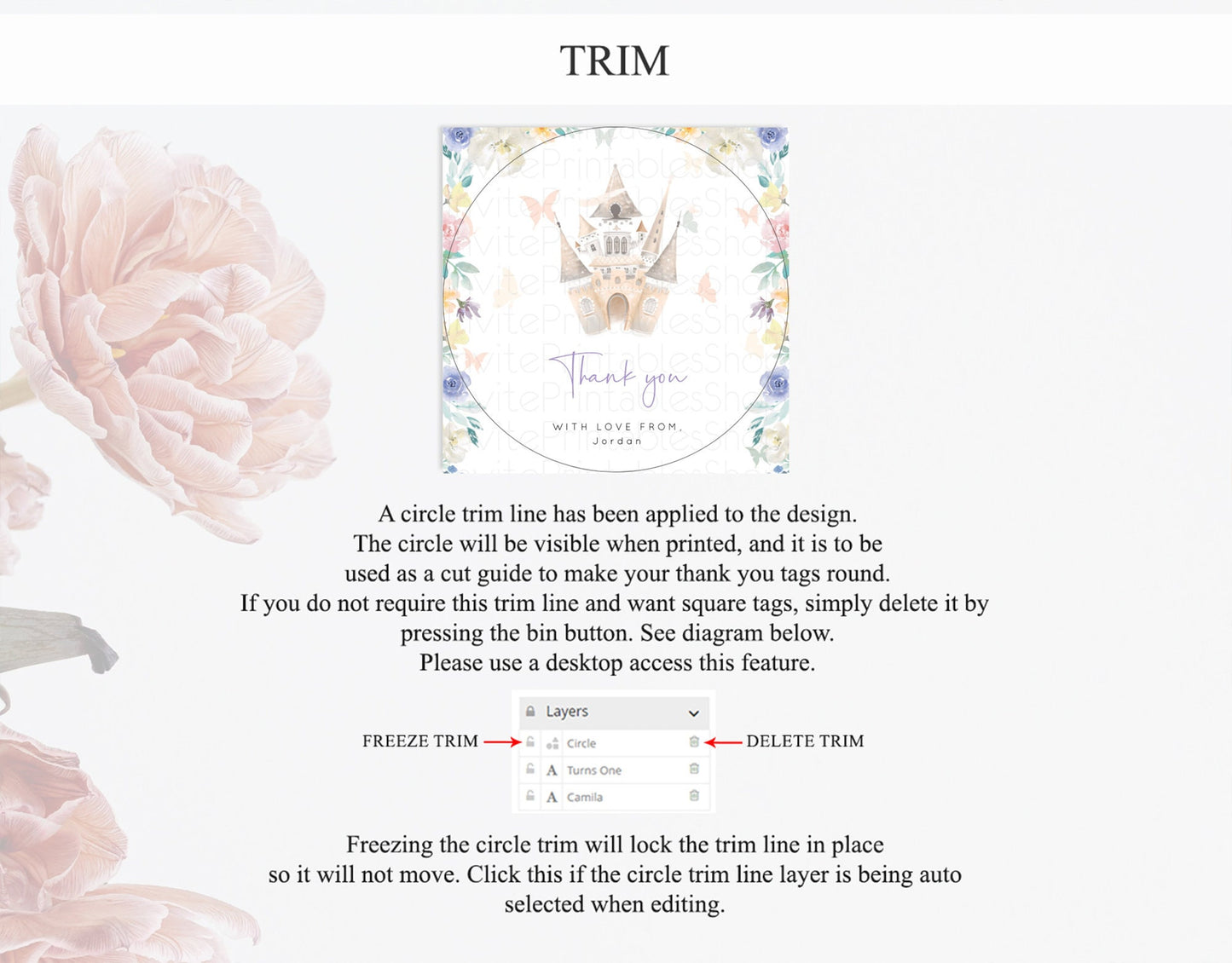 Princess Thank You Tags Castle Thank You Gift Tags Secret Garden Favor Tags Enchanted Castle Pastel Floral First Birthday Thank You D10709