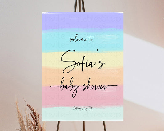 Editable Pastel Baby Shower Welcome Sign Pastel Rainbow Welcome Sign Colorfu