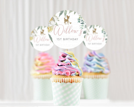Editable Fawn Cupcake Toppers Deer Cupcake Toppers Enchanted Forest Party Bu