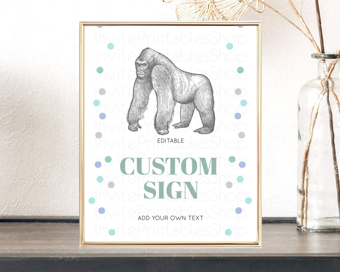 Gorilla Table Sign Decor Gorilla Party Sign Template Safari Adventure Gorilla Minimal Theme 1st Birthday Baptism Baby Shower D10854