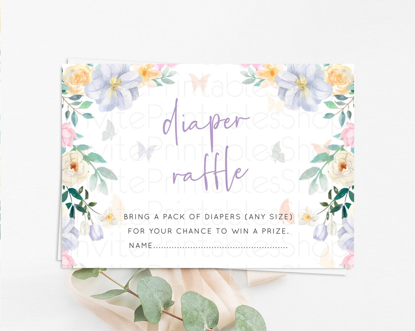Secret Garden Diaper Raffle Card Boho Wildflower Diaper Raffle Insert Pastel Flower Garden Baby Shower Card Flower Raffle Game D10472