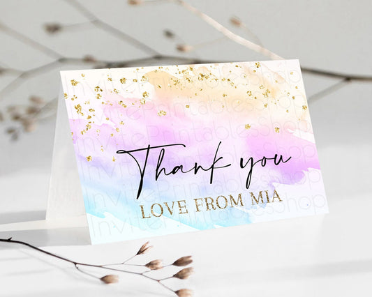 Pastel Thank You Rainbow Thank You Card Colorful Pastel Birthday Thank You Card Confetti Watercolor Pastel Teacher Thank You Cards D10175