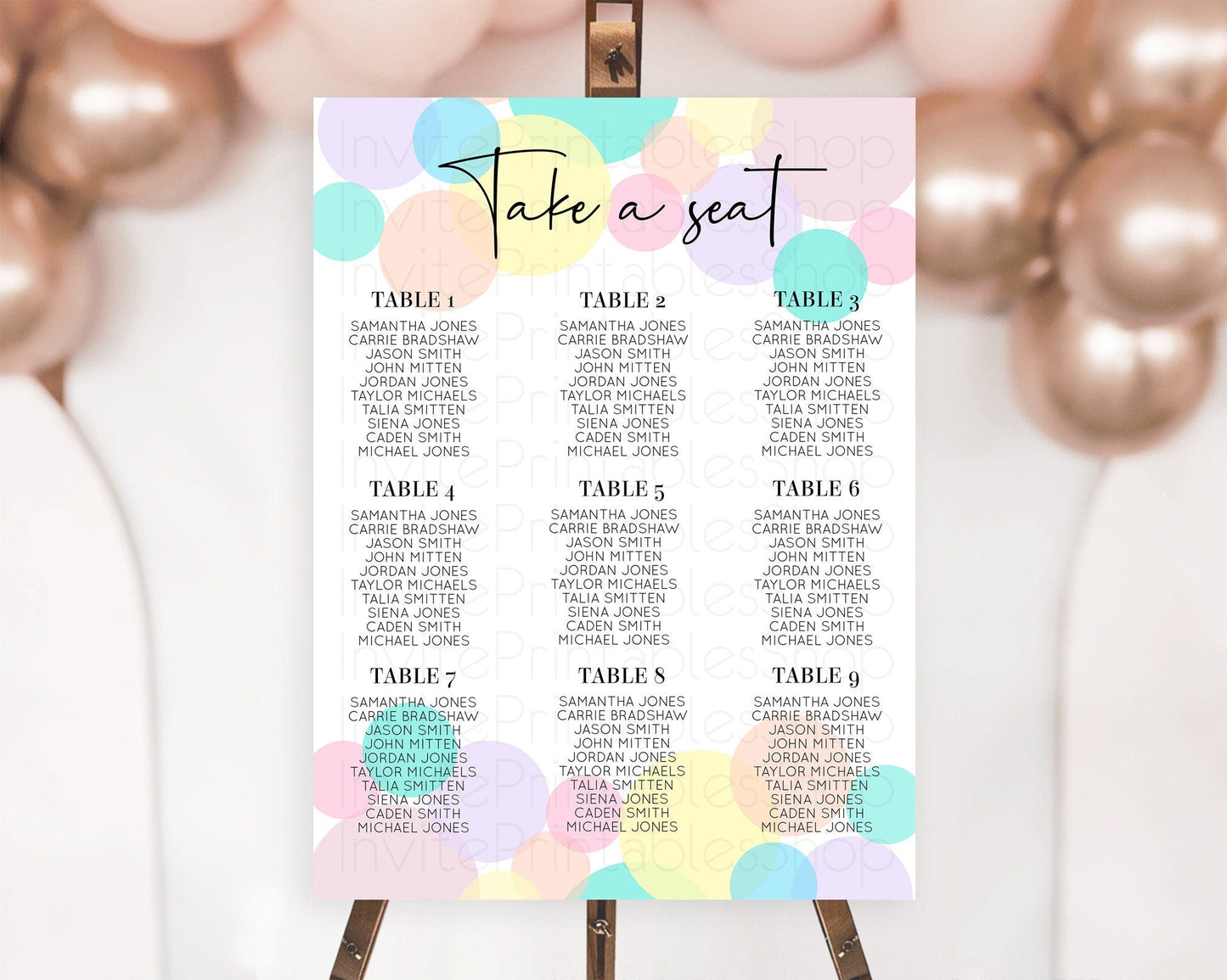 Pastel Seating Chart Pastel Confetti Seating Chart Bubbles Sprinkles Seating Sign Colorful Rainbow Decor Confetti Seating Board D10223