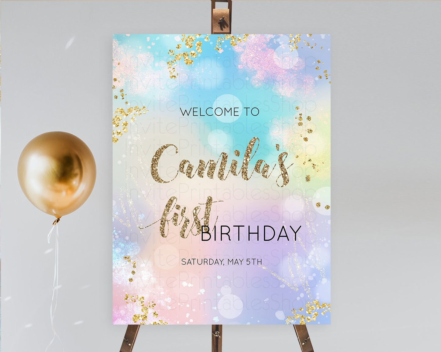 Pastel Welcome Sign Pastel Rainbow Welcome Sign Colorful Rainbow Confetti Watercolor Glitter Pastel First Birthday Welcome Sign D10677