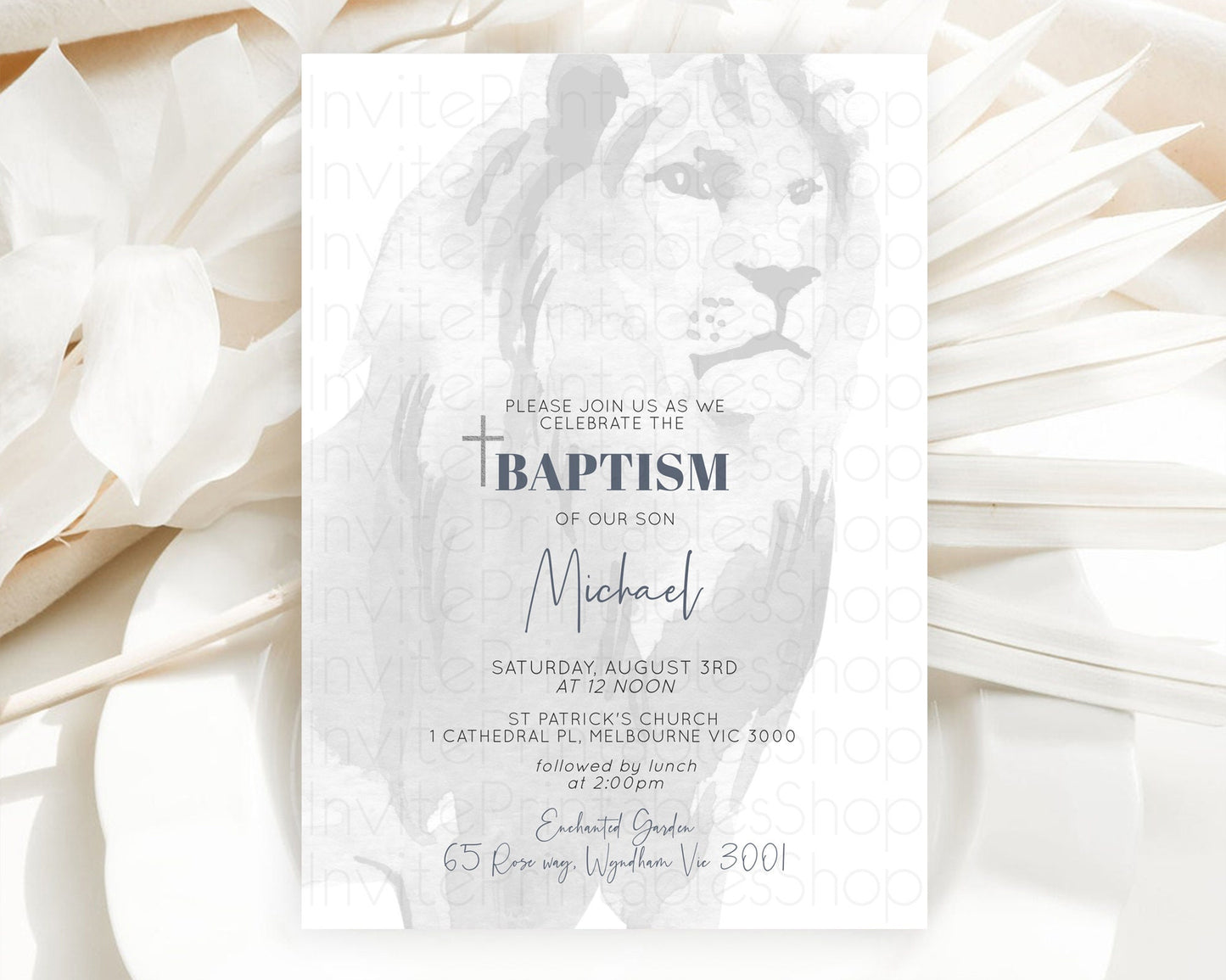 Editable Lion Baptism Invitation Lion Baptism 1st Birthday Invitation Modern