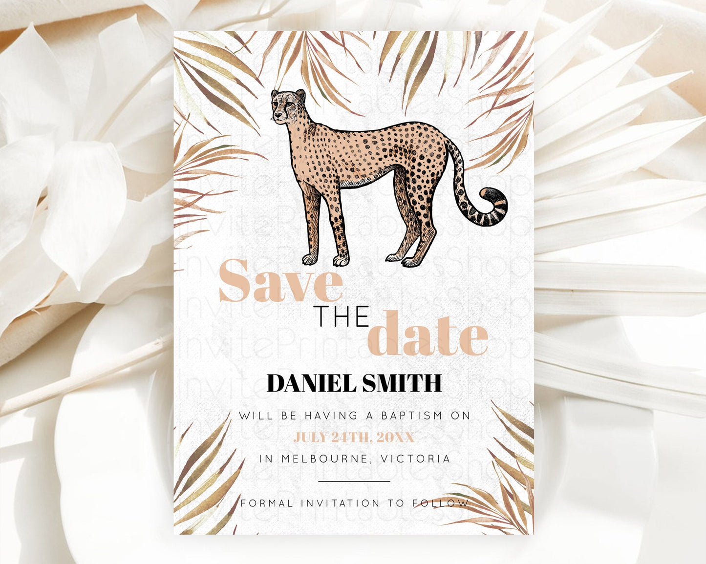 Cheetah Save The Date Template Cheetah Party Save The Date Safari Adventure Cheetah Minimal Theme 1st Birthday Baptism Baby Shower D10291