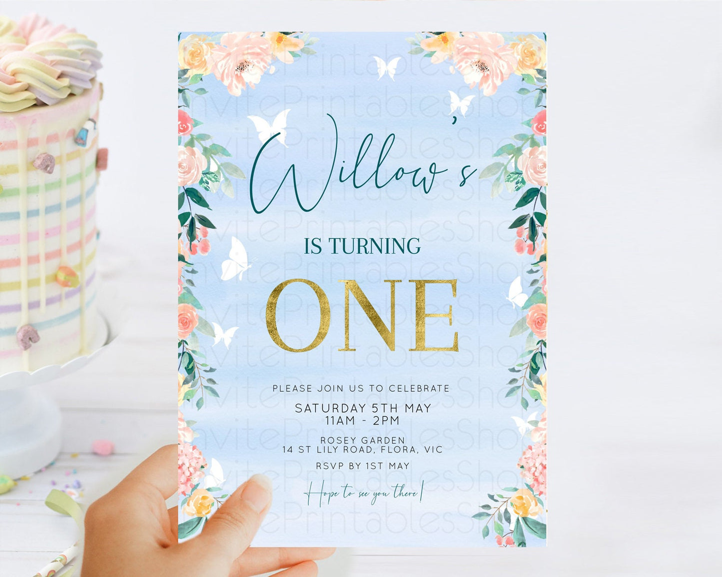 Secret Garden Invitation Wildflower Birthday Invitation Pastel Flowers Invite Enchanted Garden Boho Floral 3rd 2nd First Birthday D10337