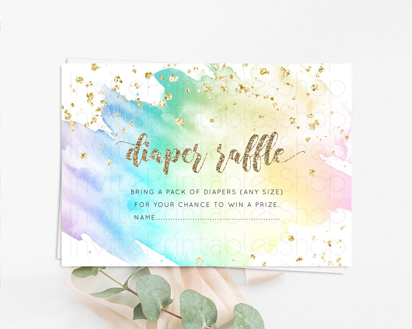 Pastel Diaper Raffle Card Pastel Rainbow Diaper Raffle Insert Colorful Ombre Watercolor Diaper Ticket Confetti Glitter Raffle Game D10259
