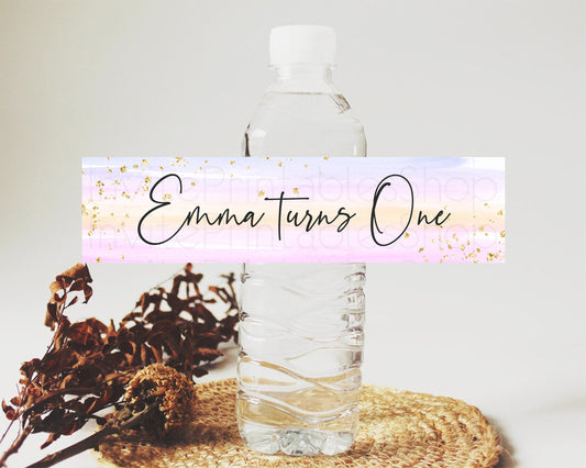 Editable Pastel Water Label Template Pastel Ombre Rainbow Watercolor Colorfu