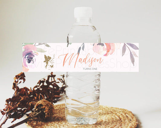 Editable Fairy Water Label Enchanted Garden Pastel Floral Butterfly Party De